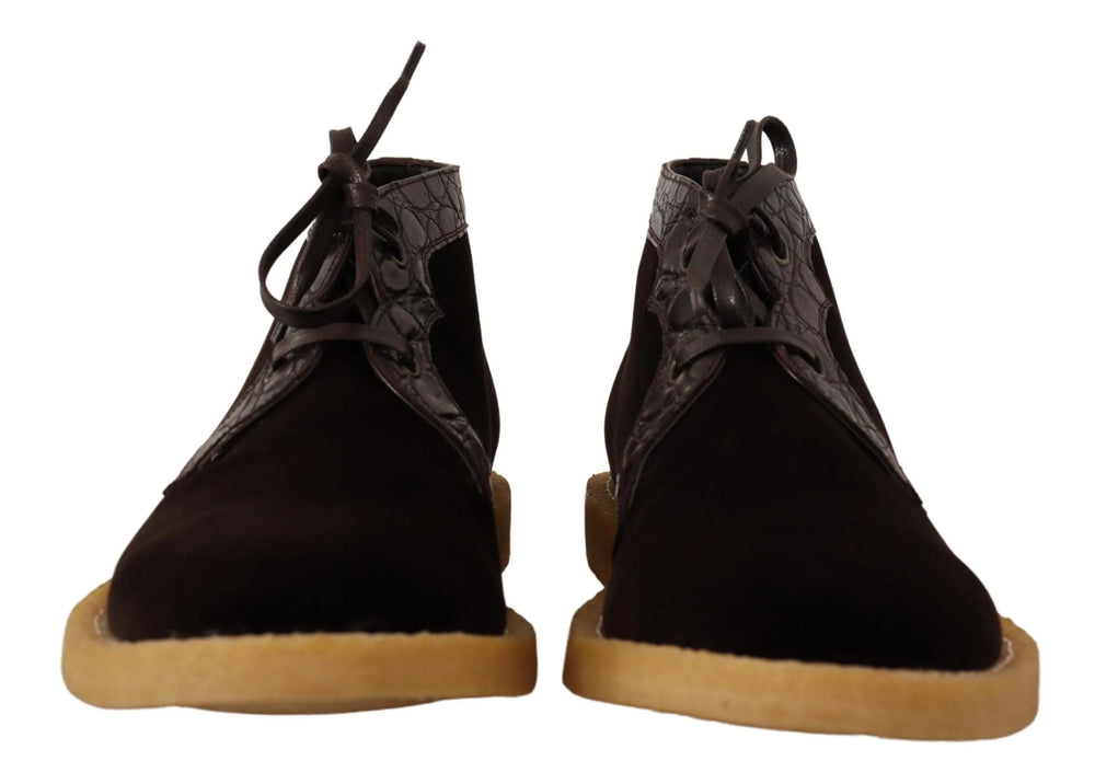 Dolce & Gabbana Brown Velvet Exotic Leather Boots - EU44/US11 - Boots