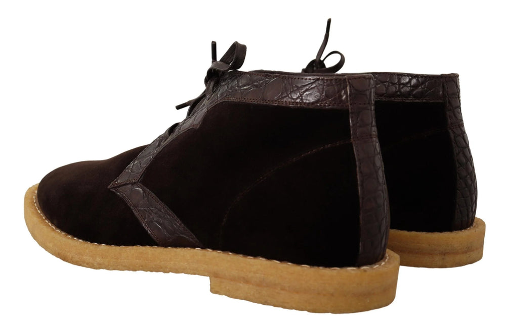 Dolce & Gabbana Brown Velvet Exotic Leather Boots - EU44/US11