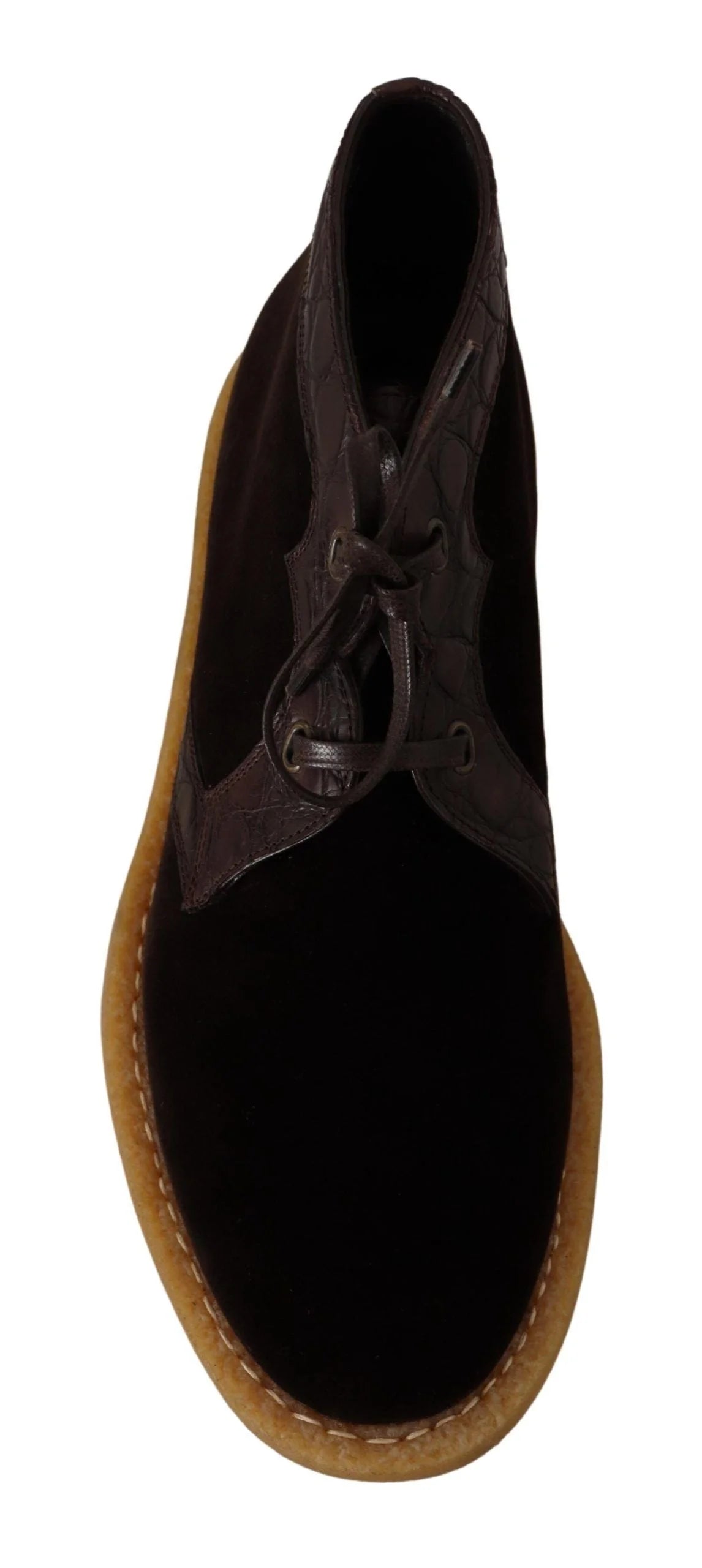 Dolce & Gabbana Brown Velvet Exotic Leather Boots - EU44/US11