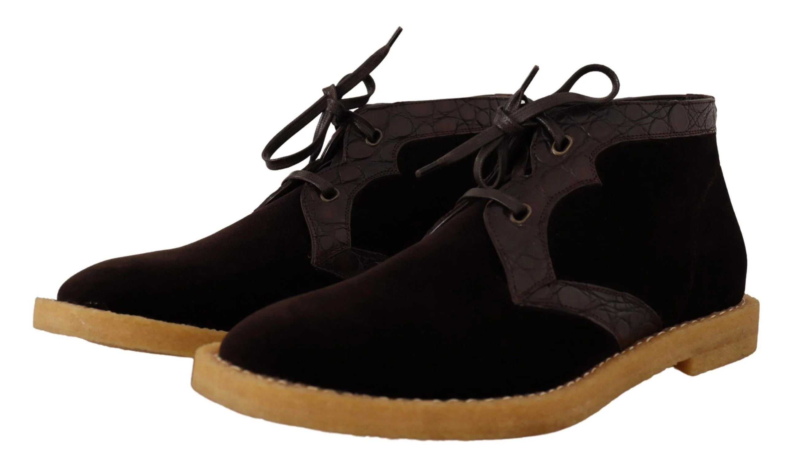 Dolce & Gabbana Brown Velvet Exotic Leather Boots - EU44/US11 - Boots