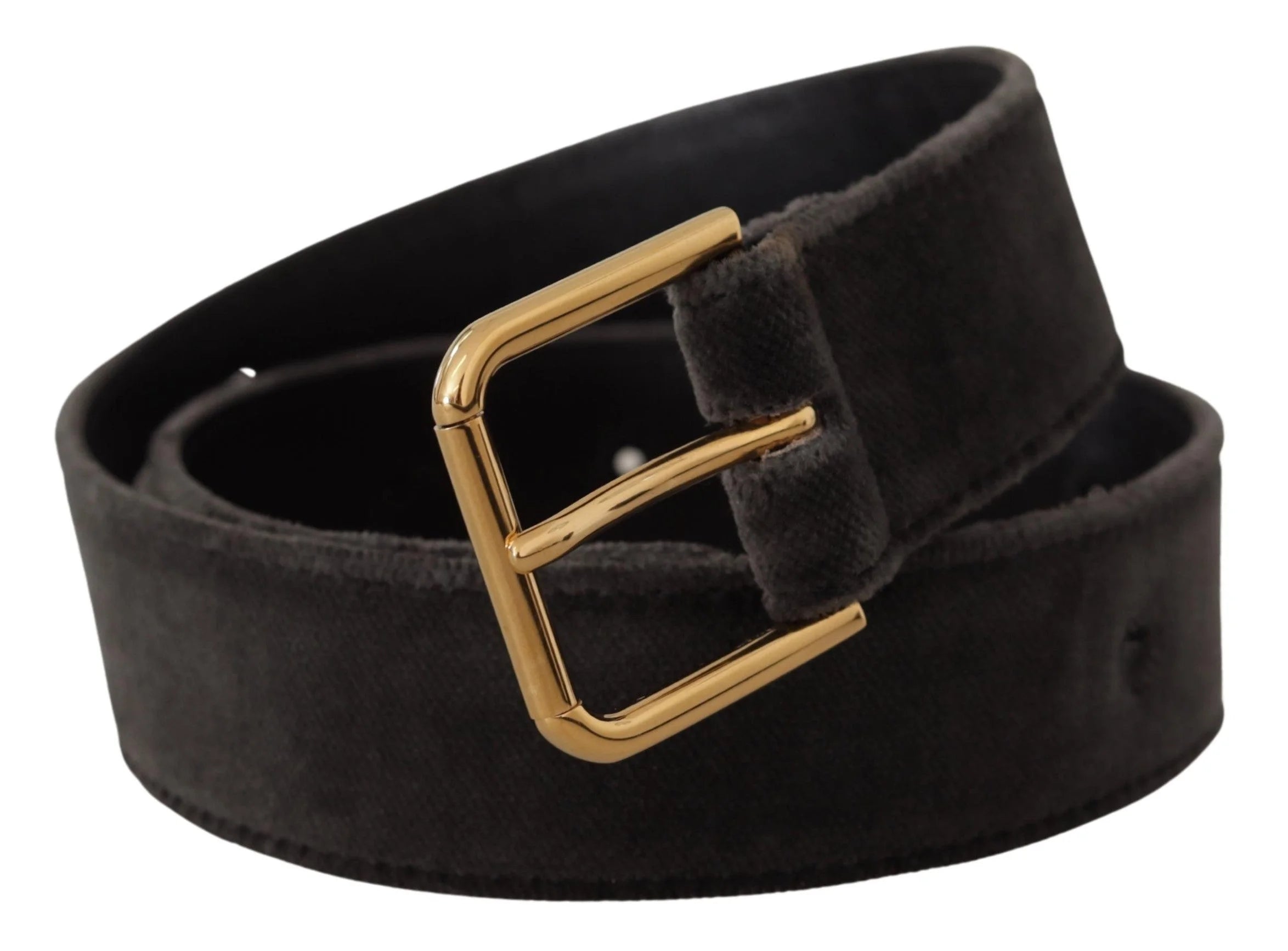 Dolce & Gabbana Brown Velvet Gold Tone Logo Metal Waist Buckle Belt - 60 cm / 24 Inches