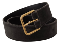 Dolce & Gabbana Brown Velvet Gold Tone Logo Metal Waist Buckle Belt - 60 cm / 24 Inches