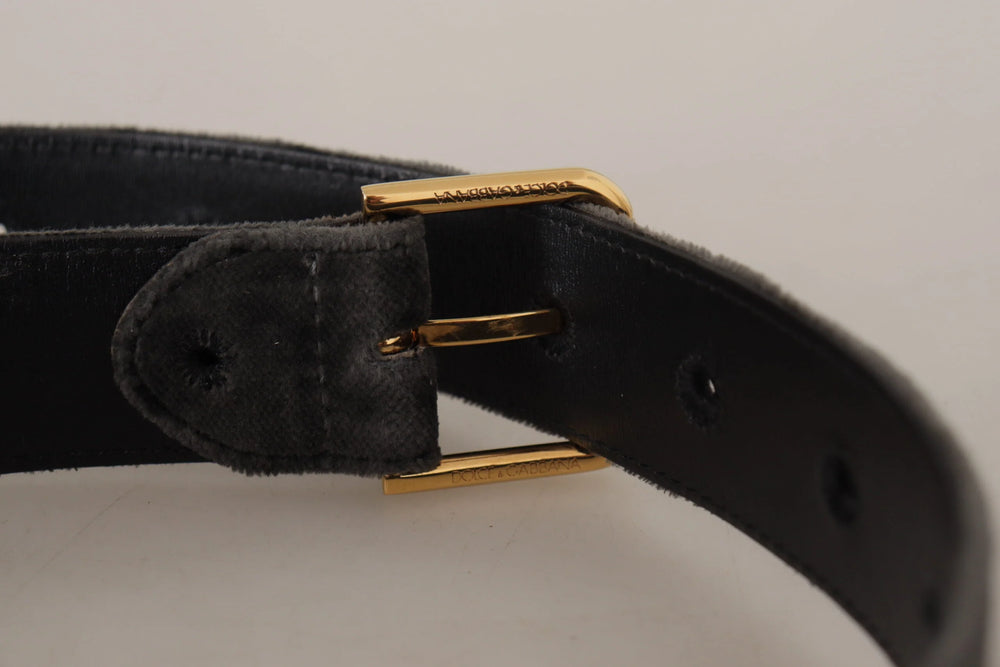 Dolce & Gabbana Brown Velvet Gold Tone Logo Metal Waist Buckle Belt - 60 cm / 24 Inches - Belts