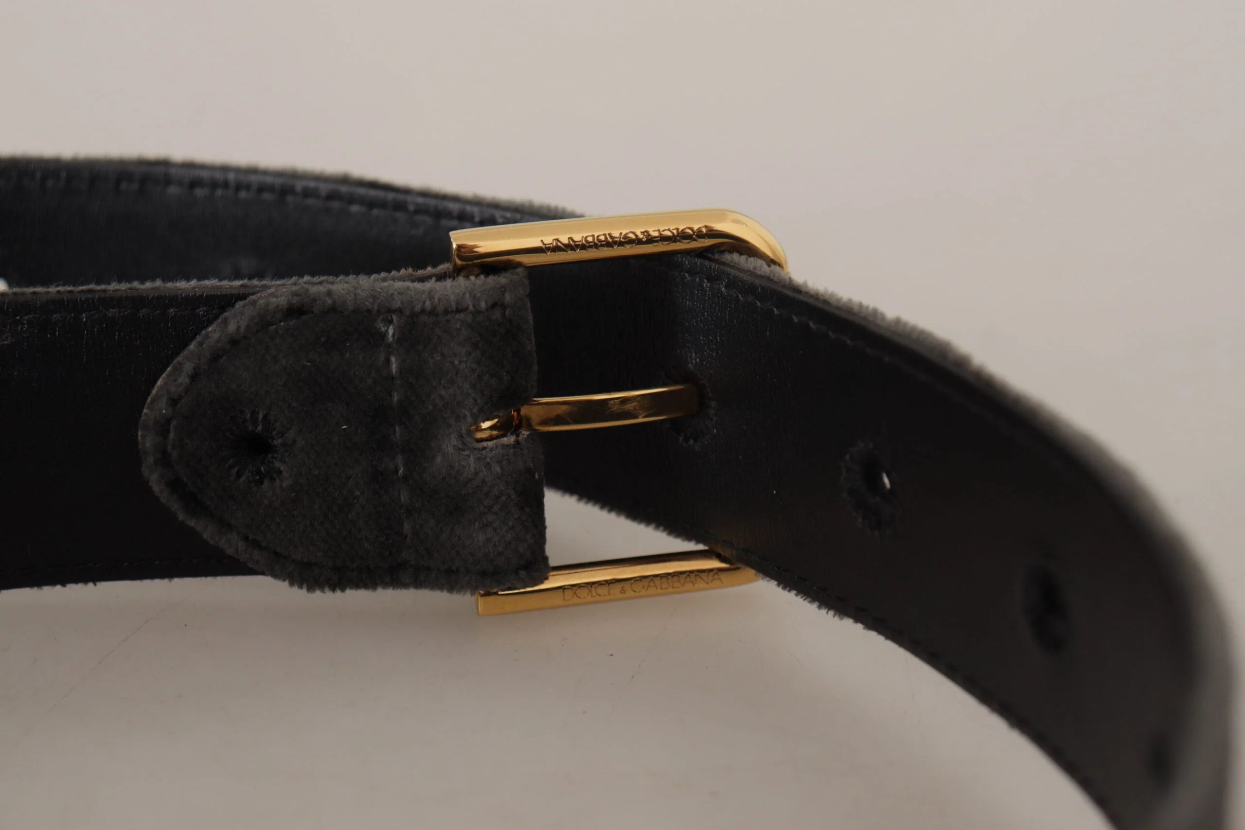 Dolce & Gabbana Brown Velvet Gold Tone Logo Metal Waist Buckle Belt - 60 cm / 24 Inches
