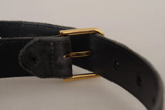 Dolce & Gabbana Brown Velvet Gold Tone Logo Metal Waist Buckle Belt - 60 cm / 24 Inches