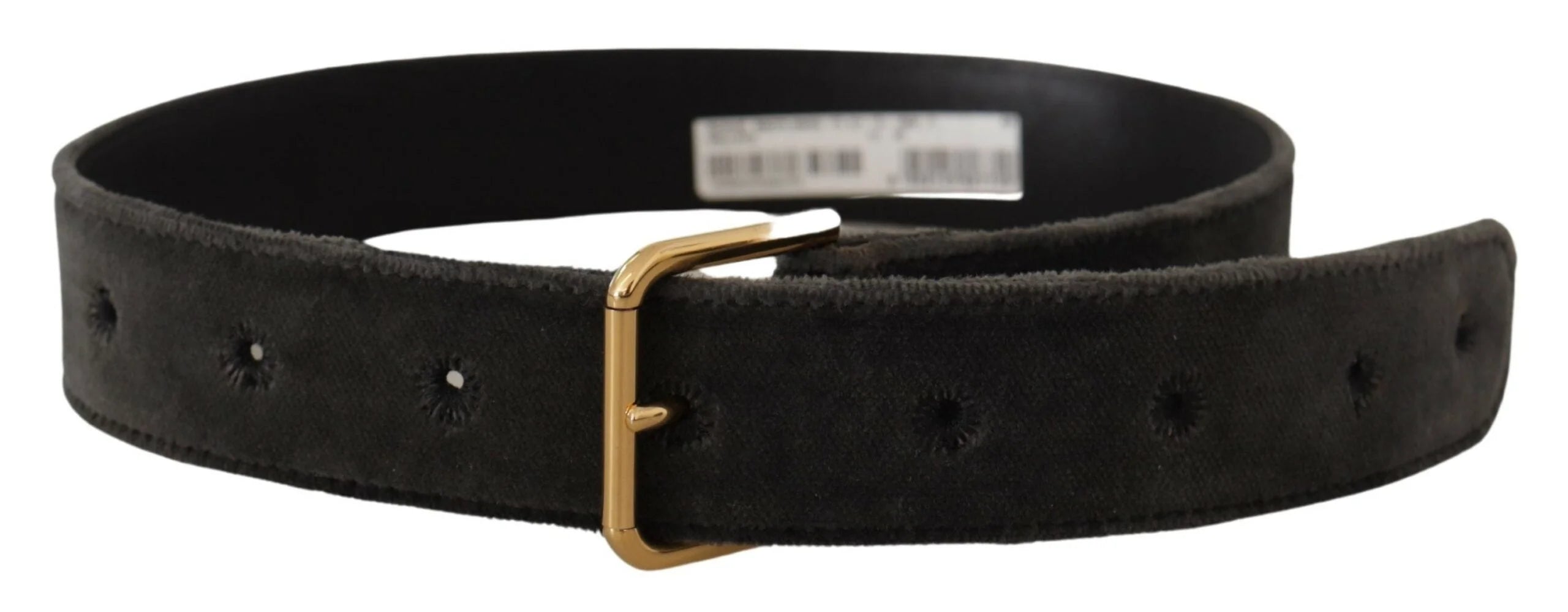 Dolce & Gabbana Brown Velvet Gold Tone Logo Metal Waist Buckle Belt - 60 cm / 24 Inches