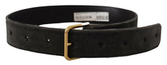Dolce & Gabbana Brown Velvet Gold Tone Logo Metal Waist Buckle Belt - 60 cm / 24 Inches