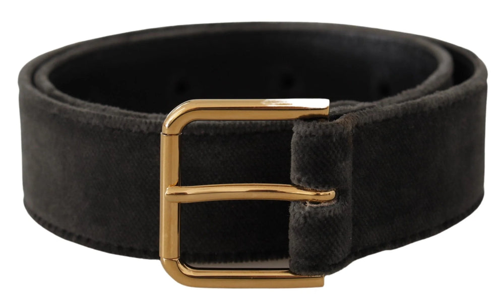 Dolce & Gabbana Brown Velvet Gold Tone Logo Metal Waist Buckle Belt - 60 cm / 24 Inches