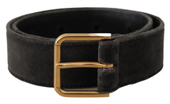 Dolce & Gabbana Brown Velvet Gold Tone Logo Metal Waist Buckle Belt - 60 cm / 24 Inches