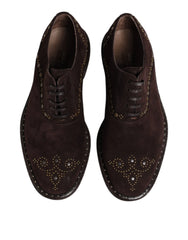 Dolce & Gabbana Brown Velvet Lace Up Oxford Dress Shoes - Shoes