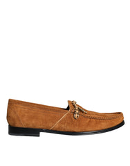 Dolce & Gabbana Brown Velvet Leather Logo Mocassin Slip On Shoes - EU43.5/US10.5