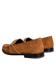 Dolce & Gabbana Brown Velvet Leather Logo Mocassin Slip On Shoes - EU43.5/US10.5 - Flats