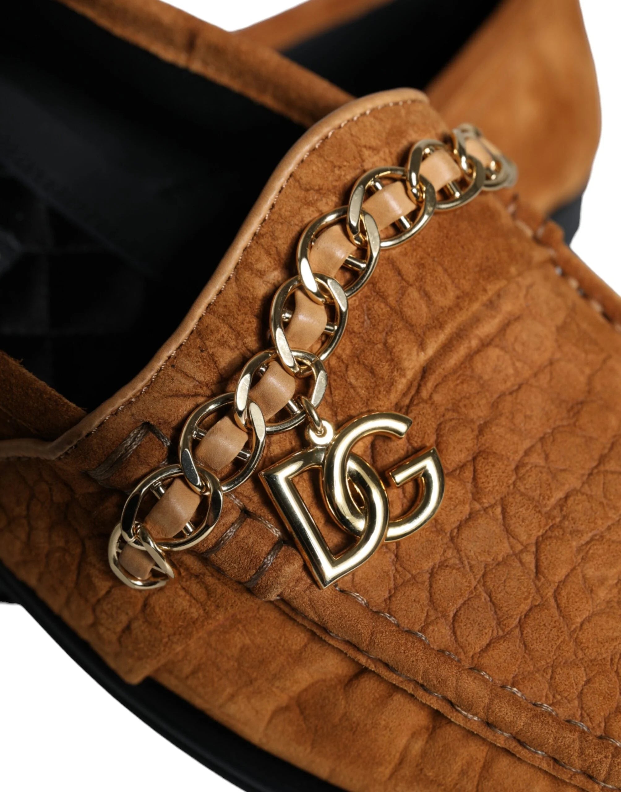 Dolce & Gabbana Brown Velvet Leather Logo Mocassin Slip On Shoes - EU43.5/US10.5 - Flats