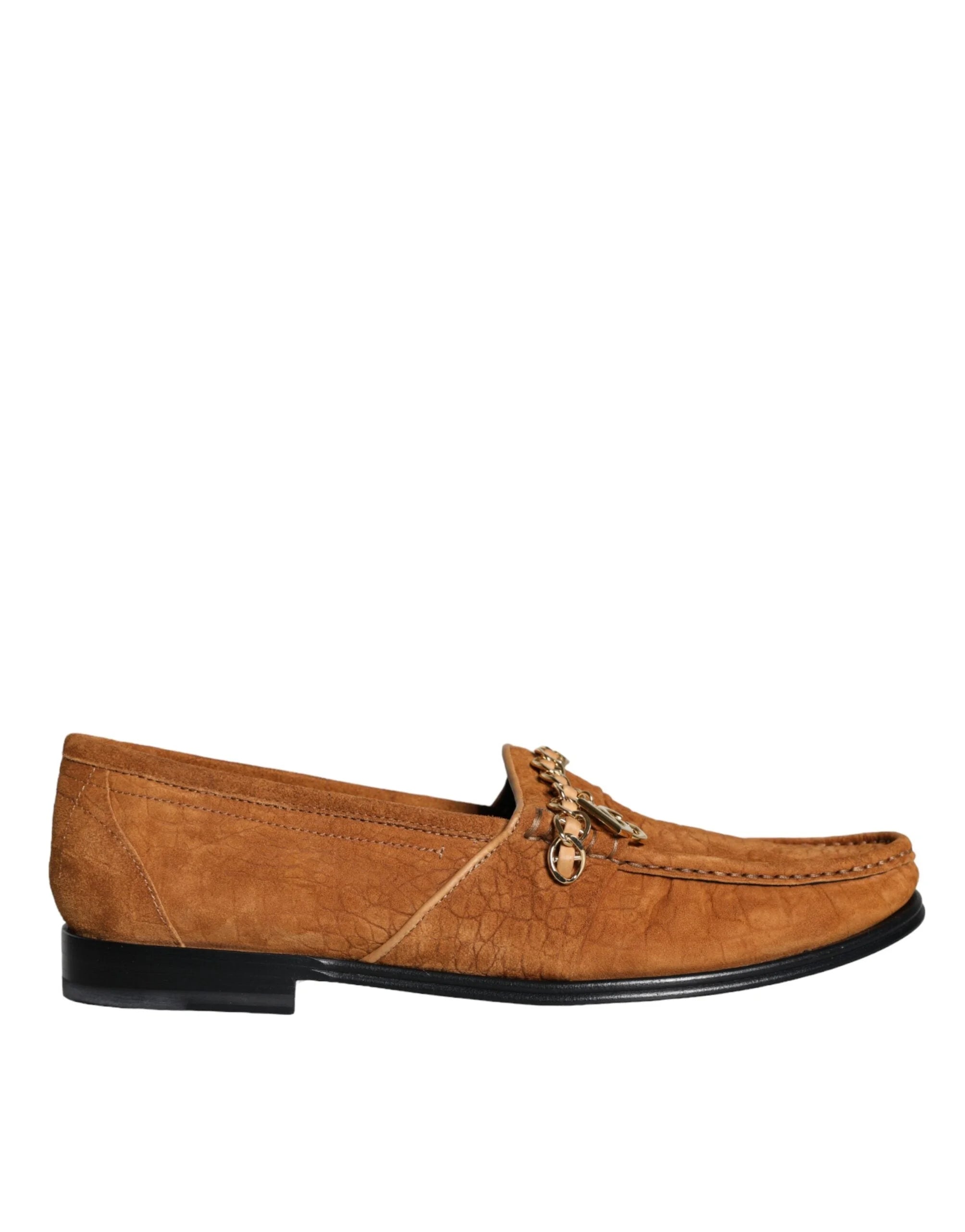Dolce & Gabbana Brown Velvet Leather Logo Mocassin Slip On Shoes - EU43.5/US10.5 - Flats