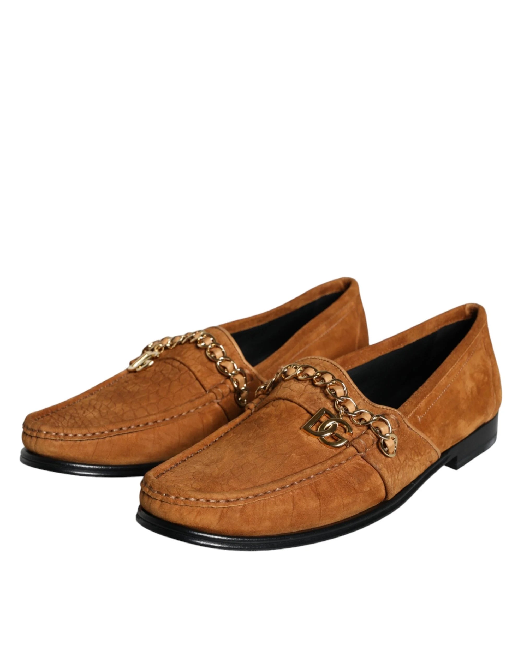 Dolce & Gabbana Brown Velvet Leather Logo Mocassin Slip On Shoes - EU43.5/US10.5 - Flats