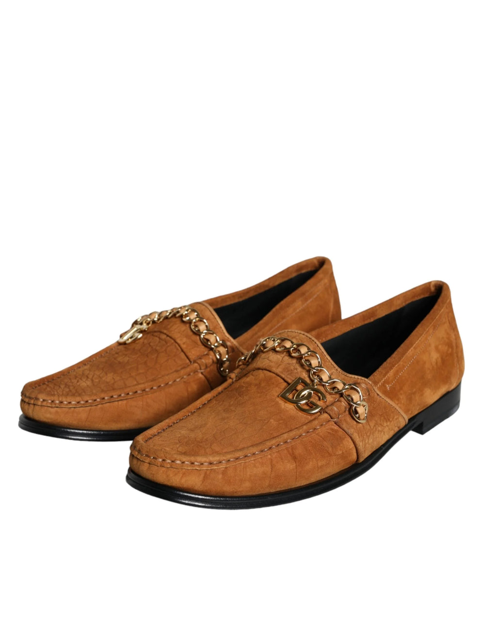 Dolce & Gabbana Brown Velvet Leather Logo Mocassin Slip On Shoes - EU43.5/US10.5 - Flats