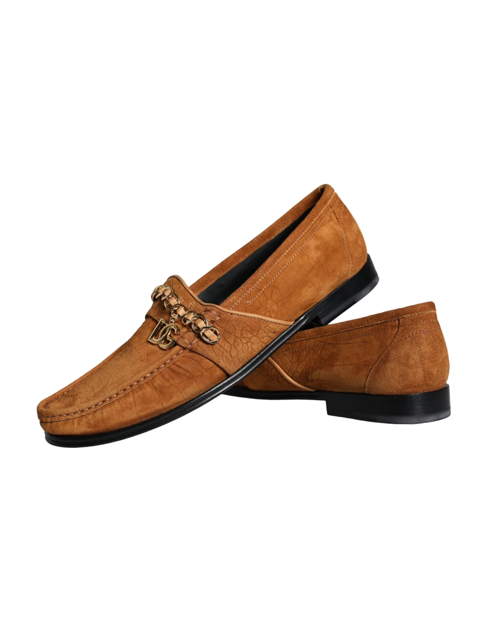 Dolce & Gabbana Brown Velvet Leather Logo Mocassin Slip On Shoes - EU43.5/US10.5 - Flats