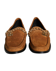 Dolce & Gabbana Brown Velvet Leather Logo Mocassin Slip On Shoes - EU43.5/US10.5 - Flats