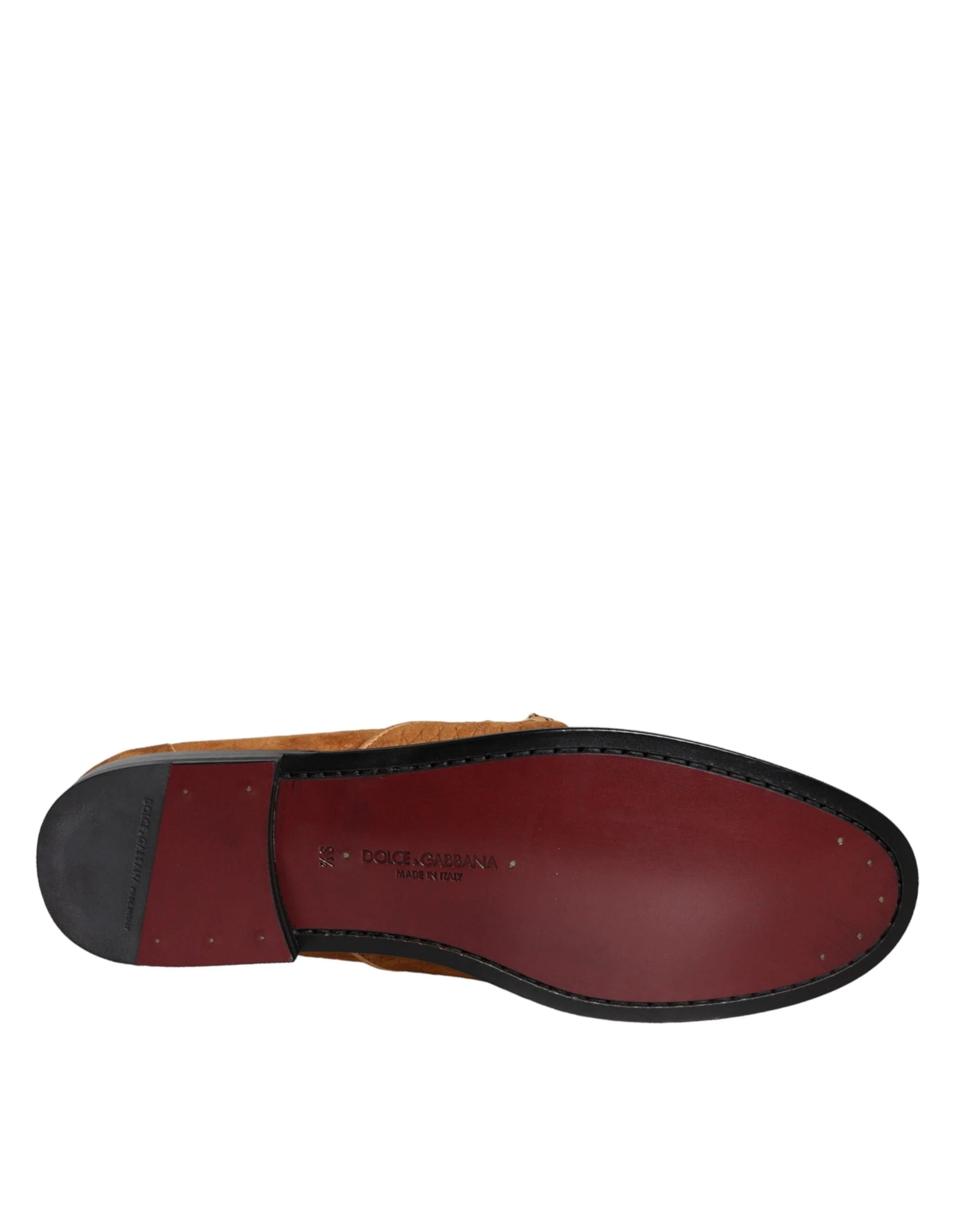 Dolce & Gabbana Brown Velvet Leather Logo Mocassin Slip On Shoes - EU43.5/US10.5 - Flats