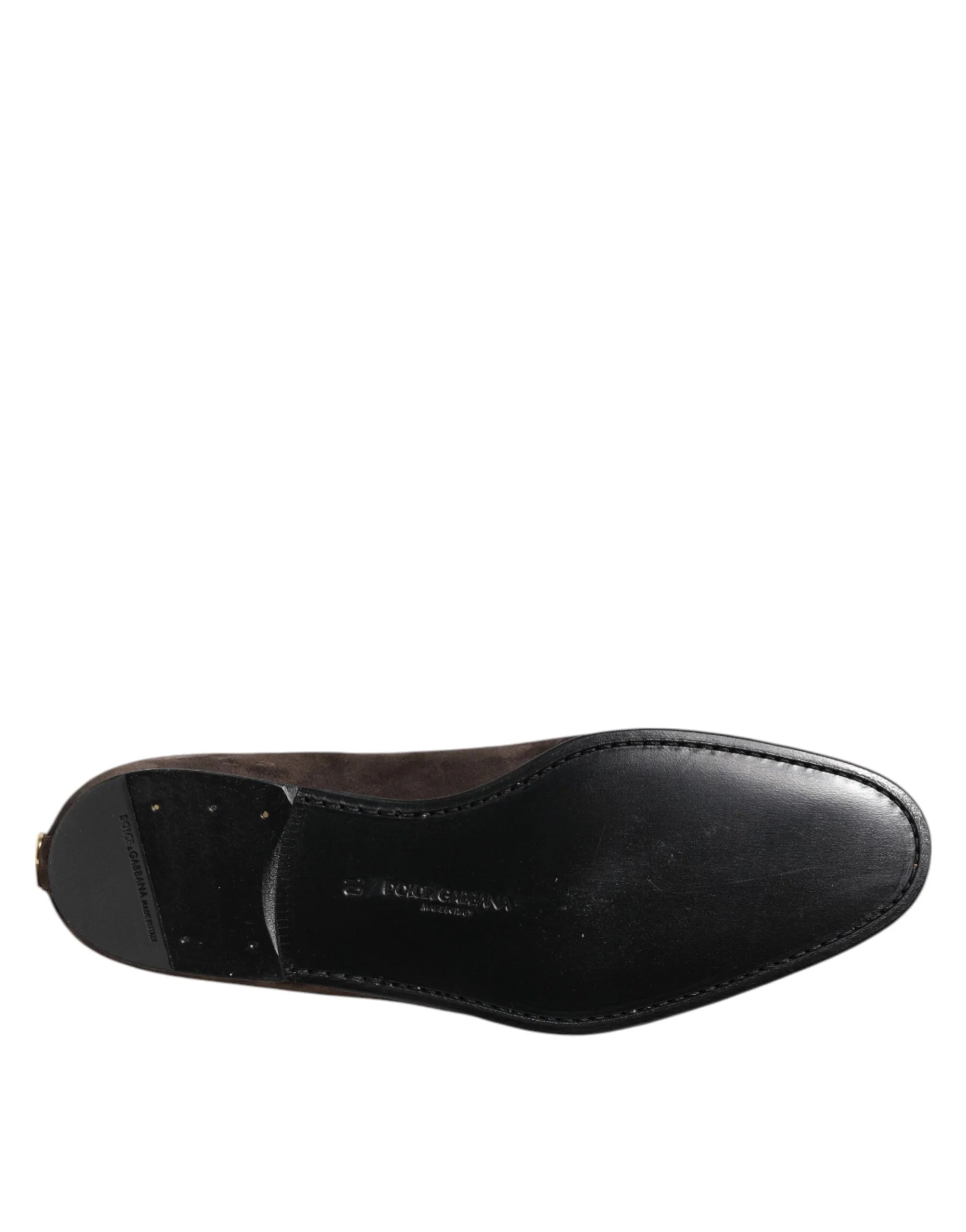 Dolce & Gabbana Brown Velvet Leather Slip On Loafers Shoes - EU40/US7