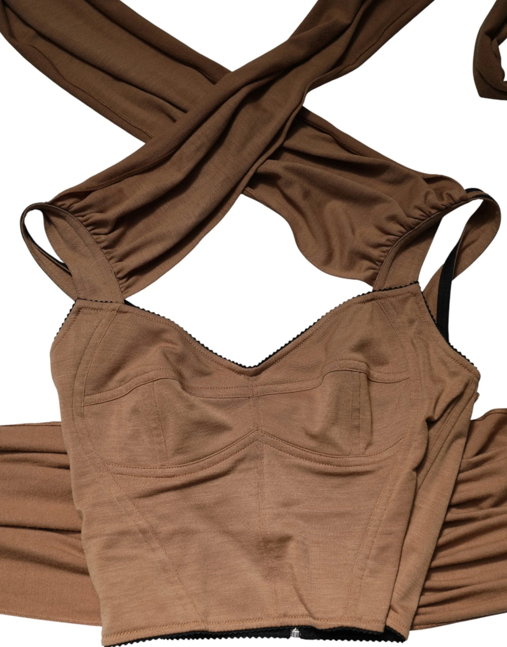 Dolce & Gabbana Brown Virgin Wool Sleeveless Scarf Tank Top - IT40|S