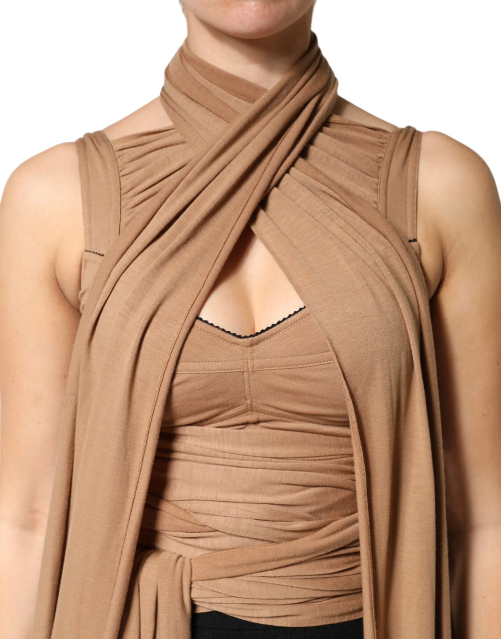 Dolce & Gabbana Brown Virgin Wool Sleeveless Scarf Tank Top - IT40|S