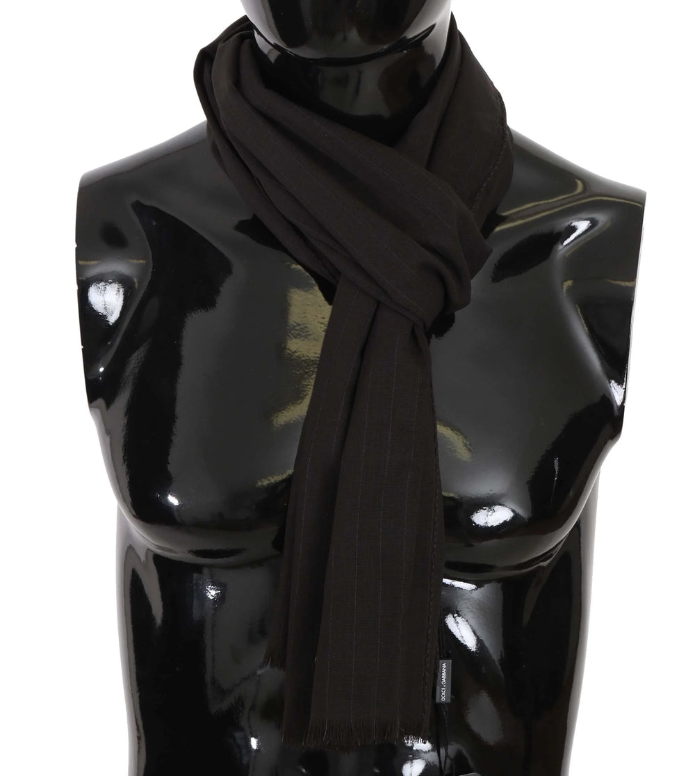 Dolce & Gabbana Brown Virgin Wool Striped Pattern Wrap Scarf - Scarves & Shawls