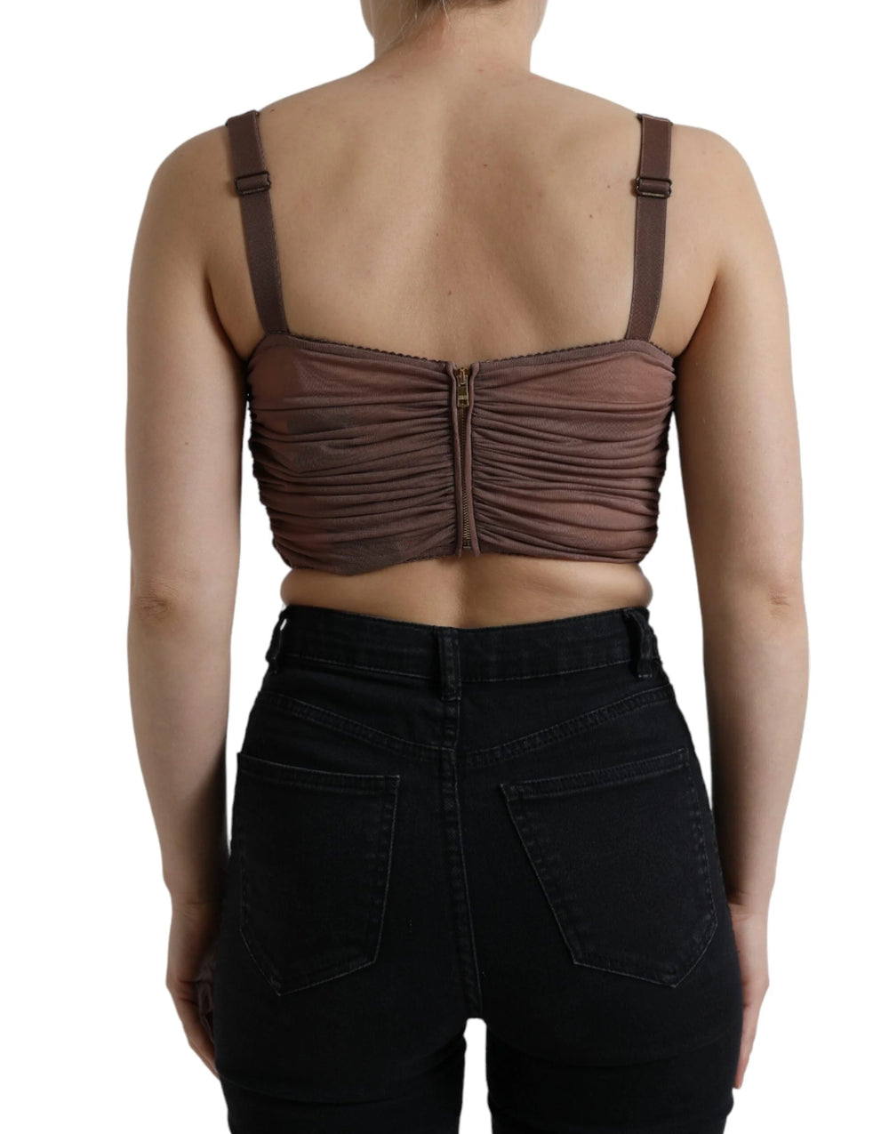 Dolce & Gabbana Brown Viscose Bustier Sleeveless Cropped Top - IT40|S - Tank Tops