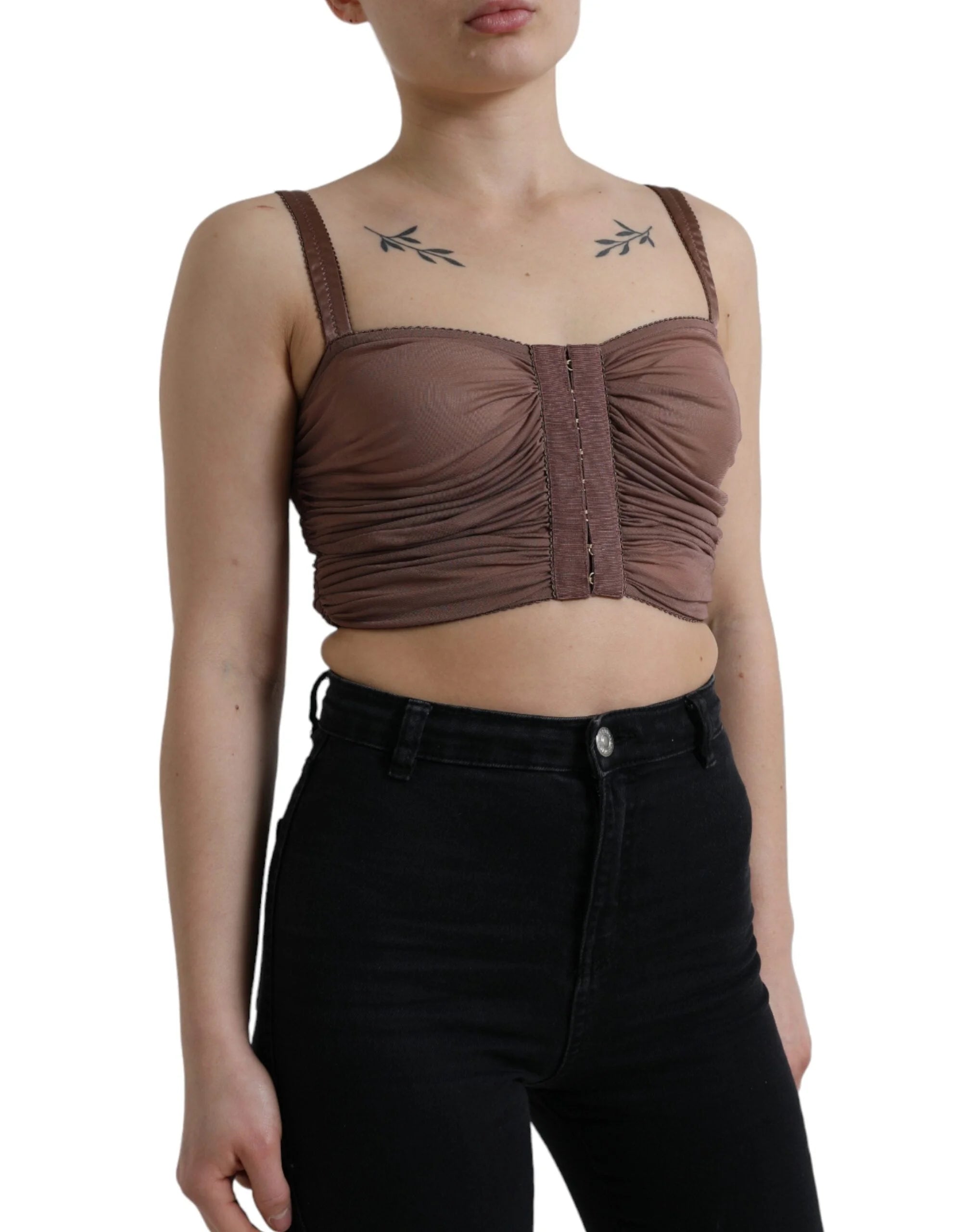 Dolce & Gabbana Brown Viscose Bustier Sleeveless Cropped Top - IT40|S - Tank Tops