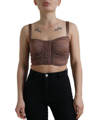 Dolce & Gabbana Brown Viscose Bustier Sleeveless Cropped Top - IT40|S - Tank Tops