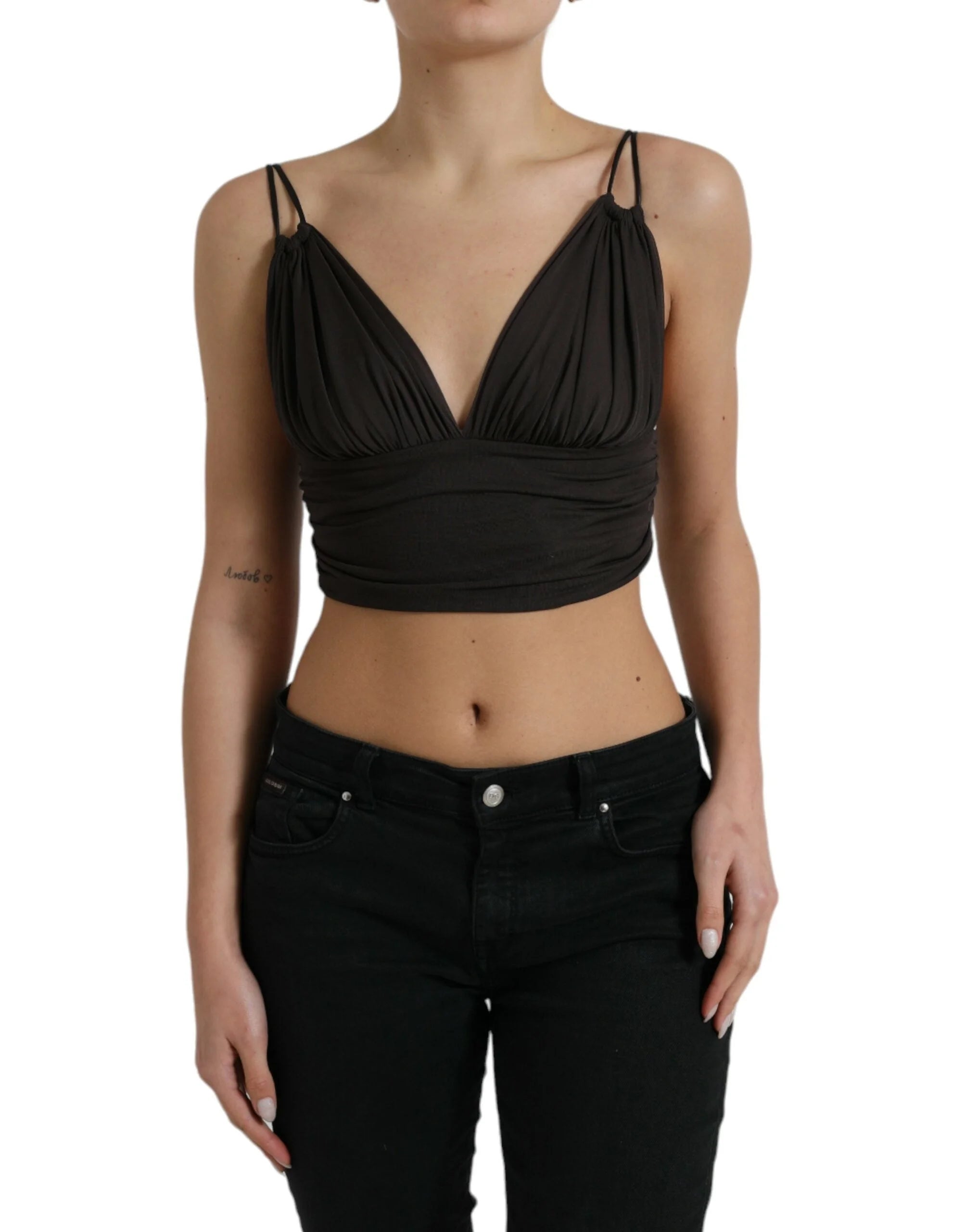 Dolce & Gabbana Brown Viscose Plunging V-neck Cropped Tank Top - IT40|S - Tank Tops