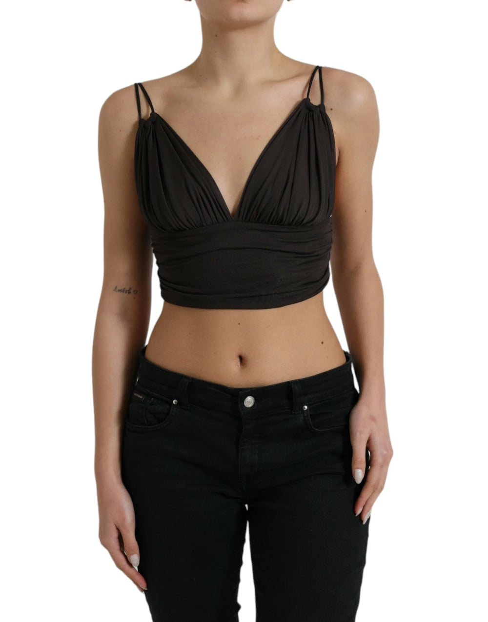 Dolce & Gabbana Brown Viscose Plunging V-neck Cropped Tank Top - IT40|S - Tank Tops