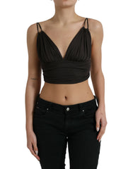 Dolce & Gabbana Brown Viscose Plunging V-neck Cropped Tank Top - IT40|S - Tank Tops