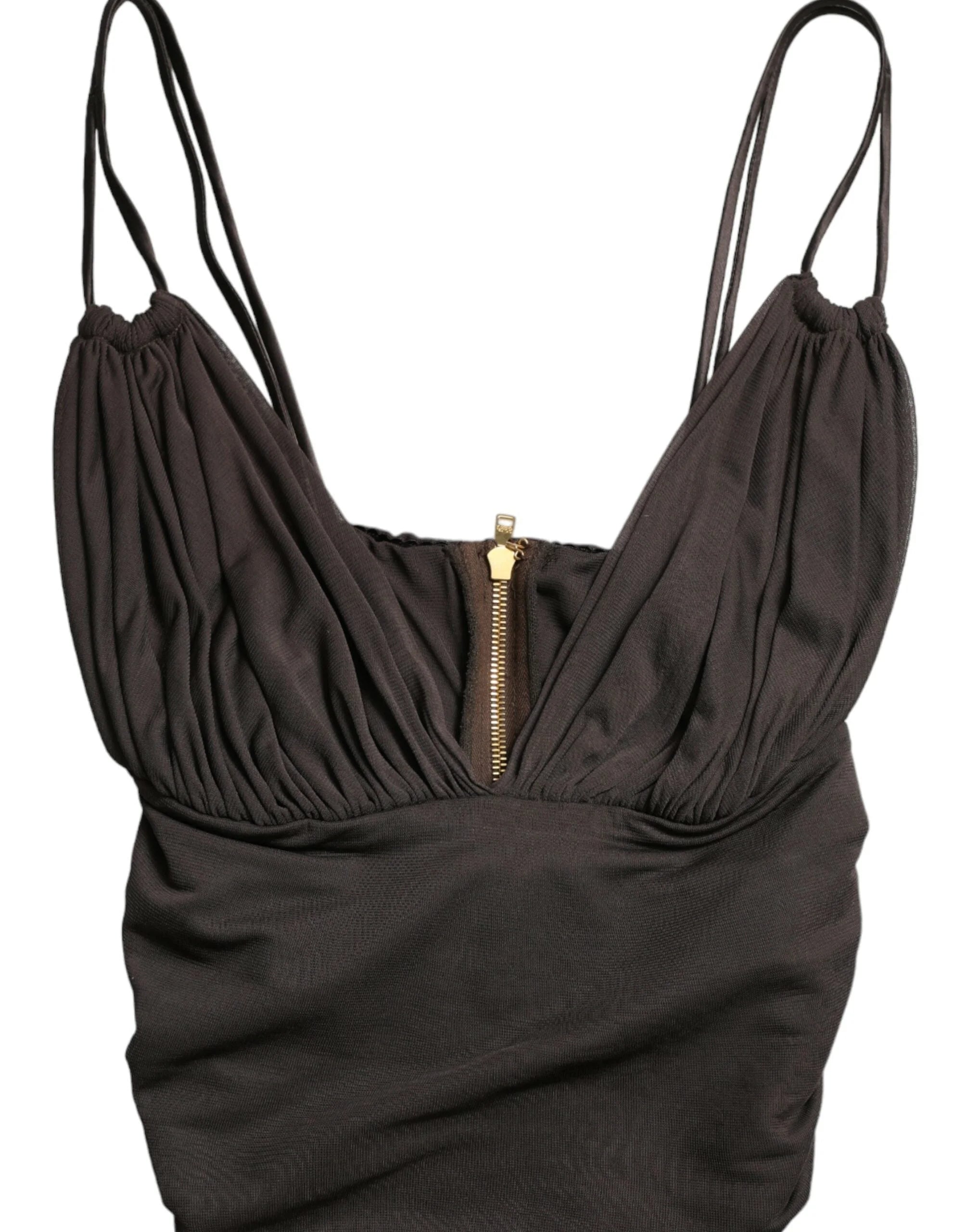 Dolce & Gabbana Brown Viscose Plunging V-neck Cropped Tank Top - IT40|S - Tank Tops