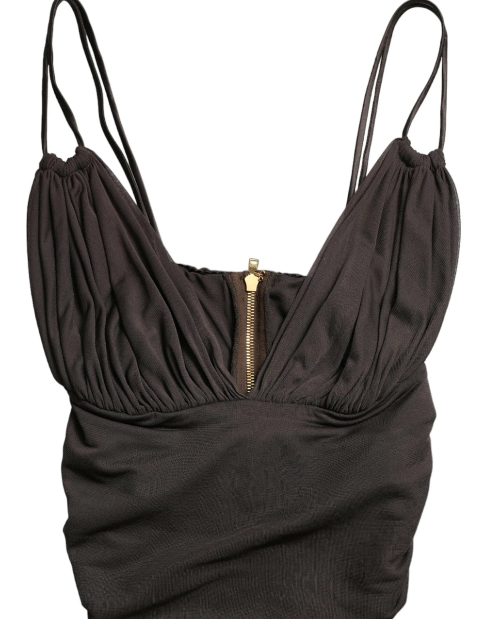 Dolce & Gabbana Brown Viscose Plunging V-neck Cropped Tank Top - IT40|S - Tank Tops