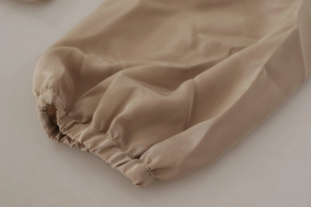 Dolce & Gabbana Brown Waistband Sleeves Ascot Collar Top Blouse - IT42|M - Blouses