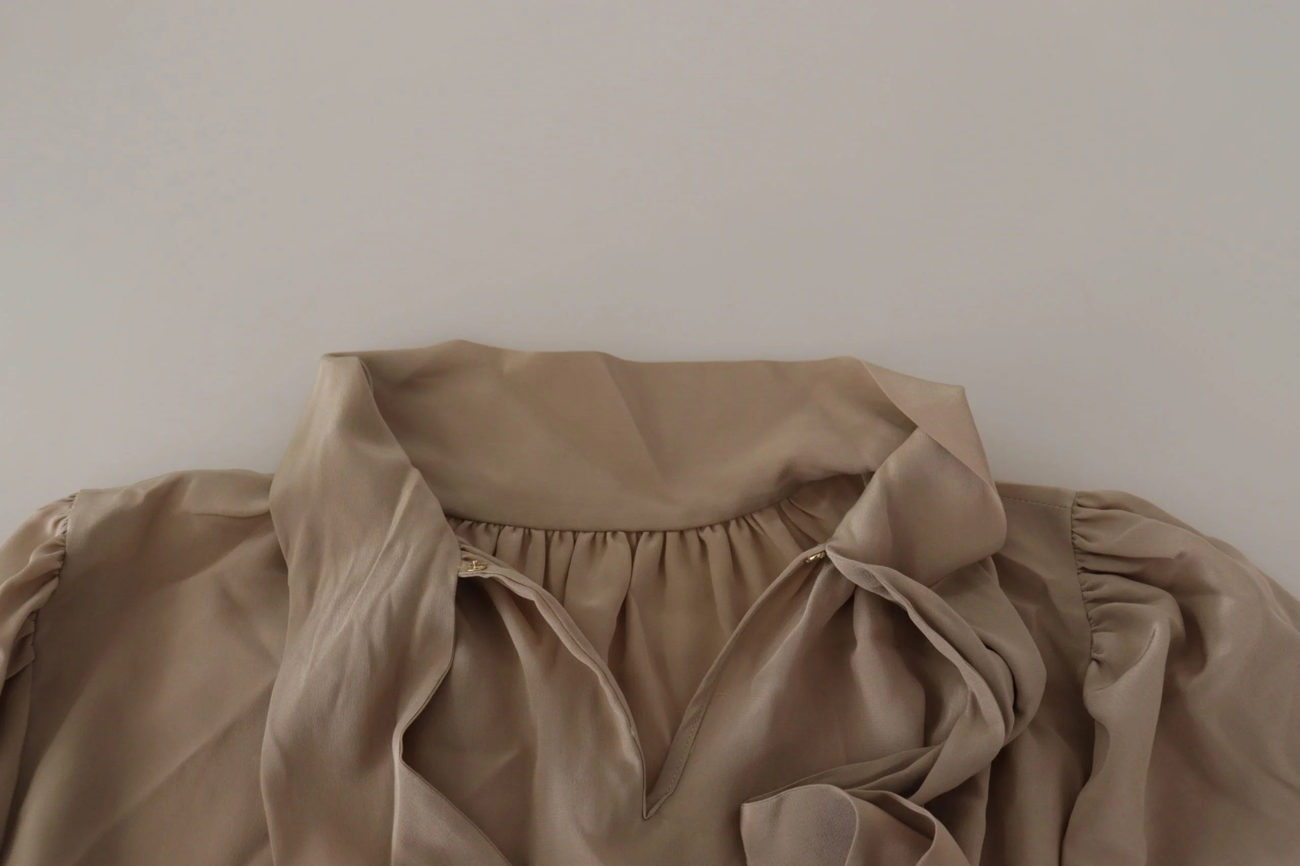 Dolce & Gabbana Brown Waistband Sleeves Ascot Collar Top Blouse - IT42|M - Blouses