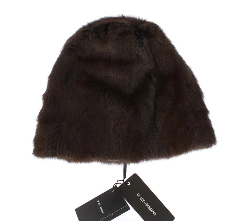 Dolce & Gabbana Brown Weasel Fur Womens Cashmere Hat Beanie - Beanies