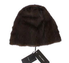 Dolce & Gabbana Brown Weasel Fur Womens Cashmere Hat Beanie - Beanies