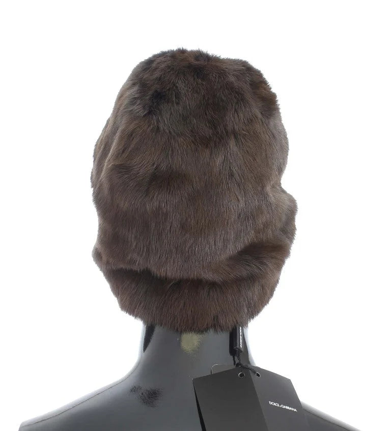 Dolce & Gabbana Brown Weasel Fur Womens Cashmere Hat Beanie - Beanies