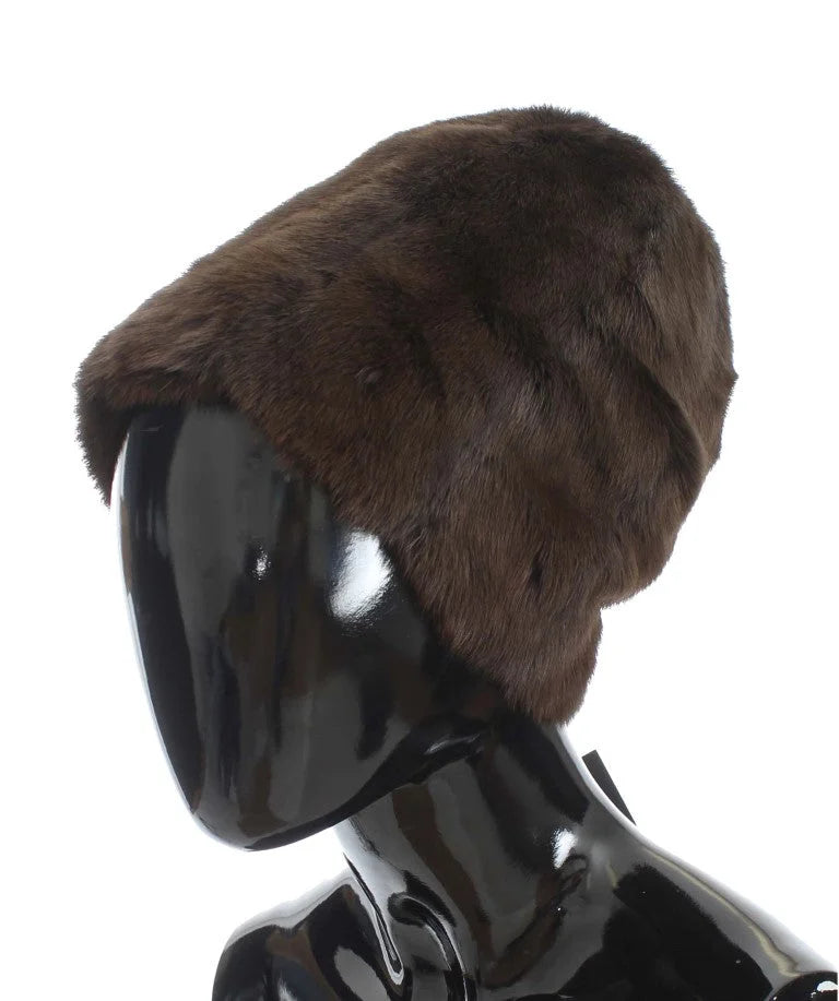 Dolce & Gabbana Brown Weasel Fur Womens Cashmere Hat Beanie - Beanies