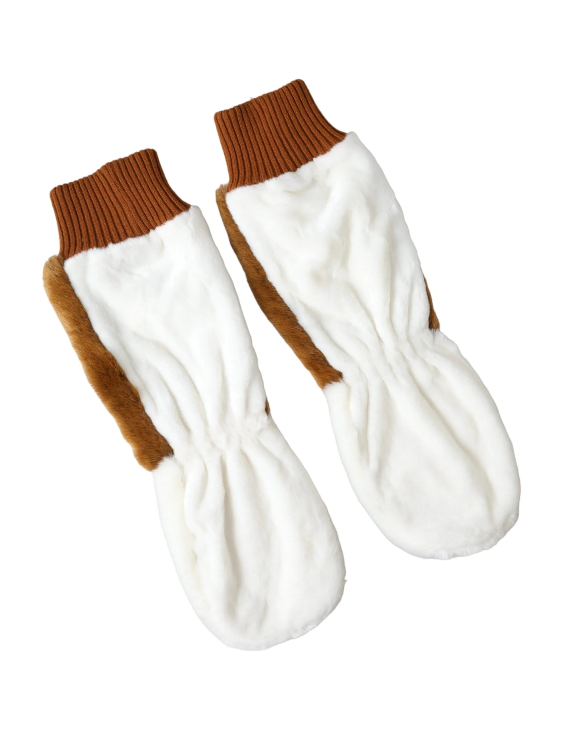 Dolce & Gabbana Brown White Acrylic Knitted Fur Mitten Gloves - Gloves & Mittens