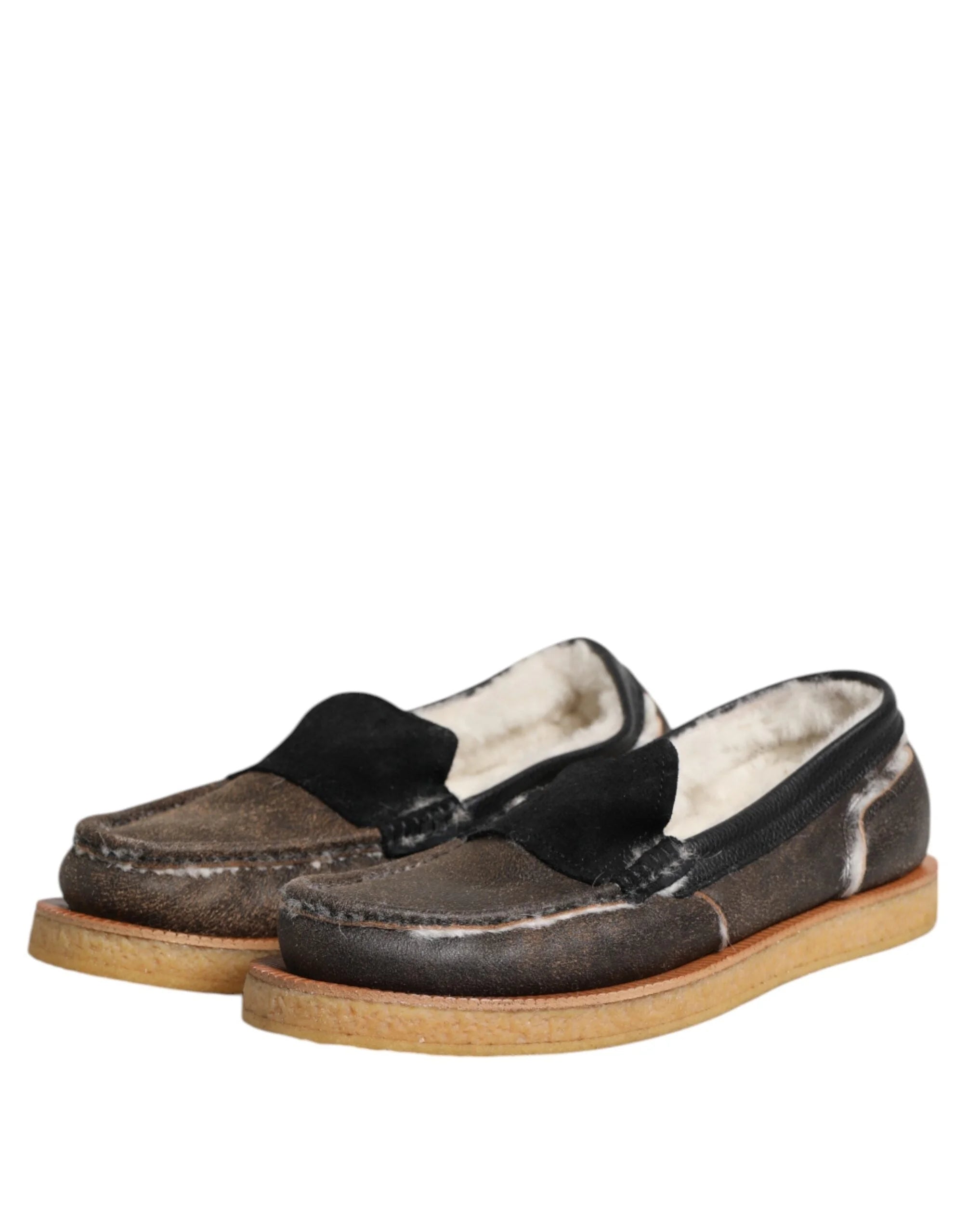 Dolce & Gabbana Brown White Calfskin Leather Loafers Shoes - EU42/US9 - Flats