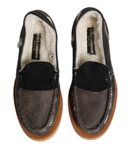Dolce & Gabbana Brown White Calfskin Leather Loafers Shoes - EU42/US9