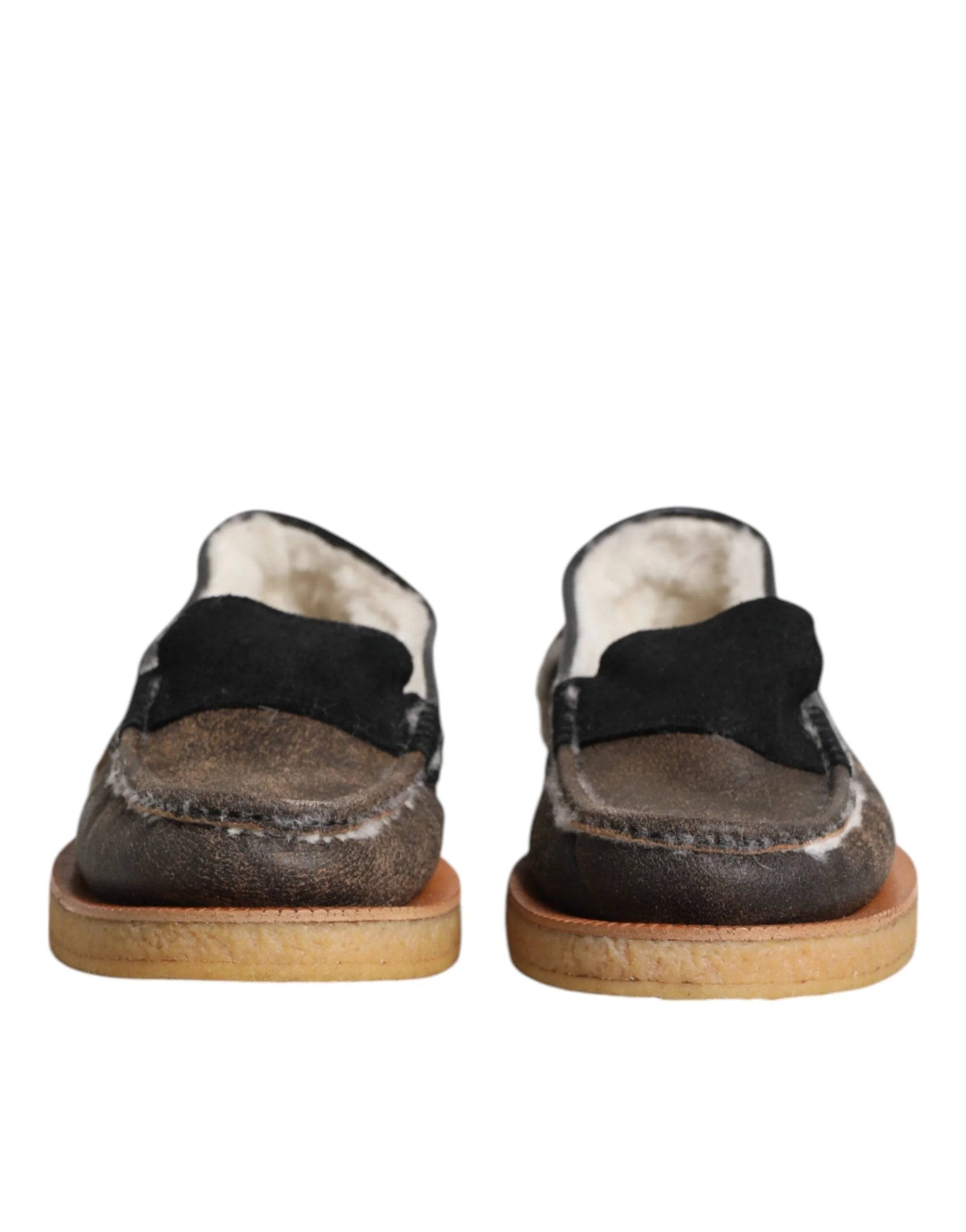 Dolce & Gabbana Brown White Calfskin Leather Loafers Shoes - EU42/US9 - Flats