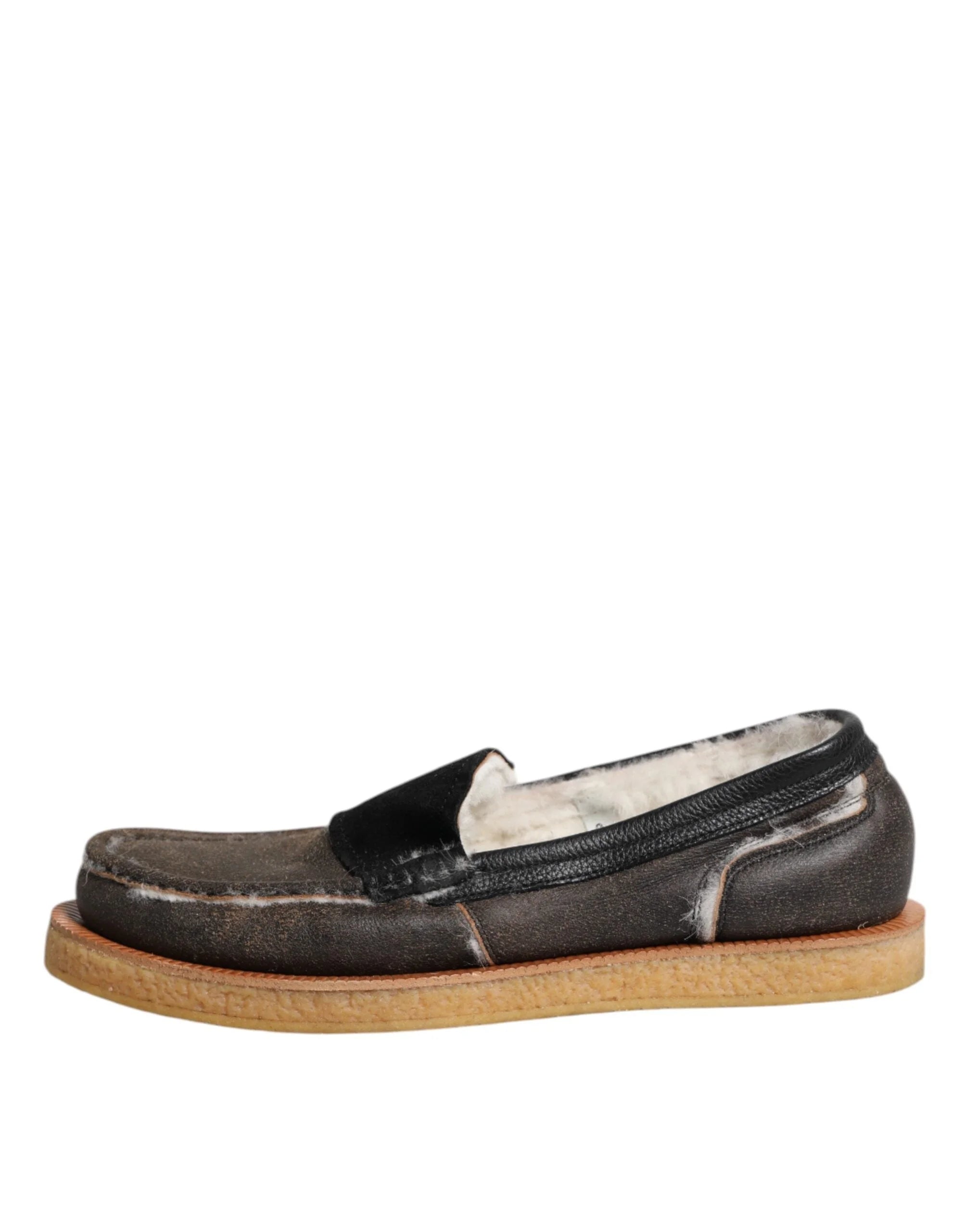 Dolce & Gabbana Brown White Calfskin Leather Loafers Shoes - EU42/US9 - Flats