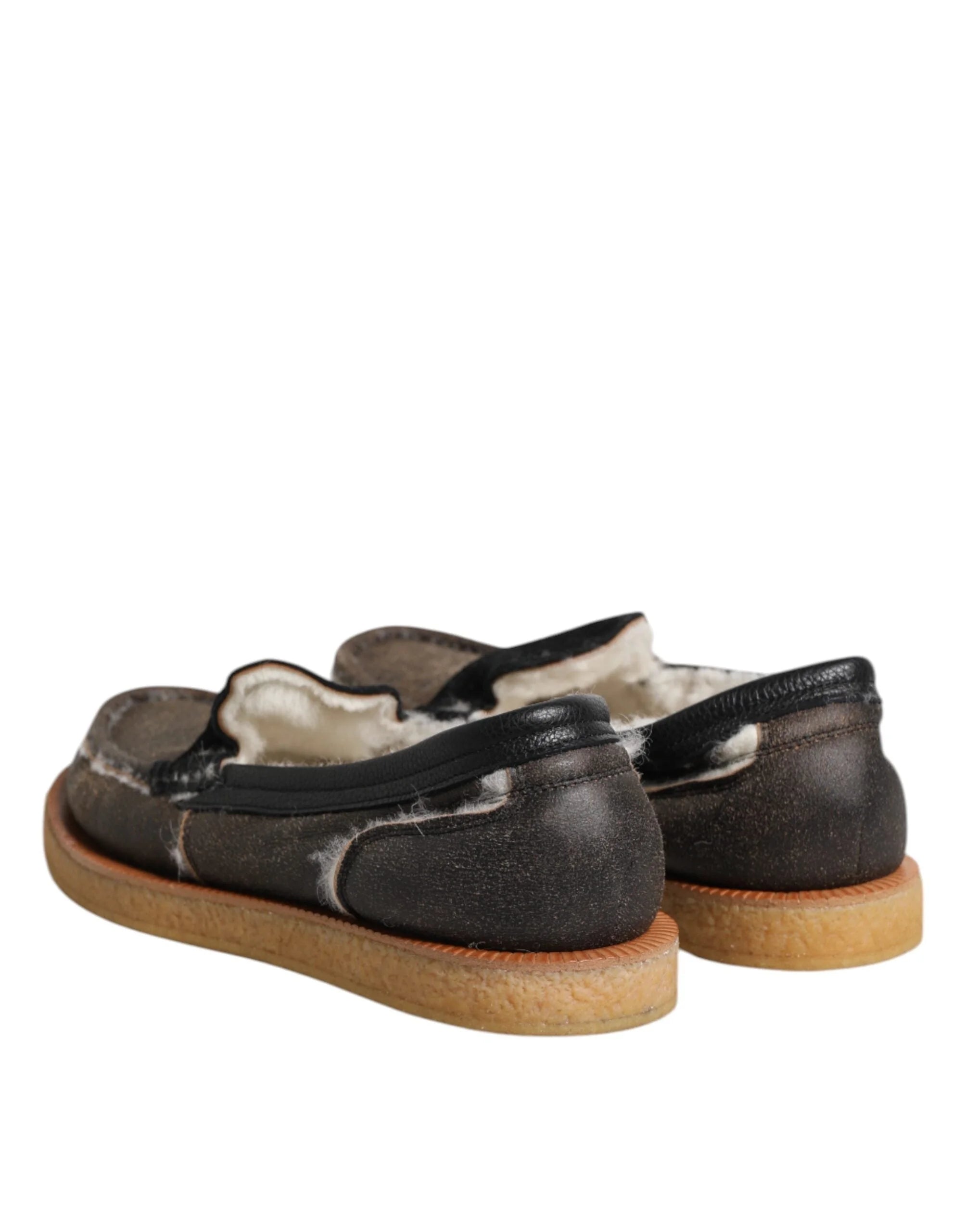 Dolce & Gabbana Brown White Calfskin Leather Loafers Shoes - EU42/US9 - Flats