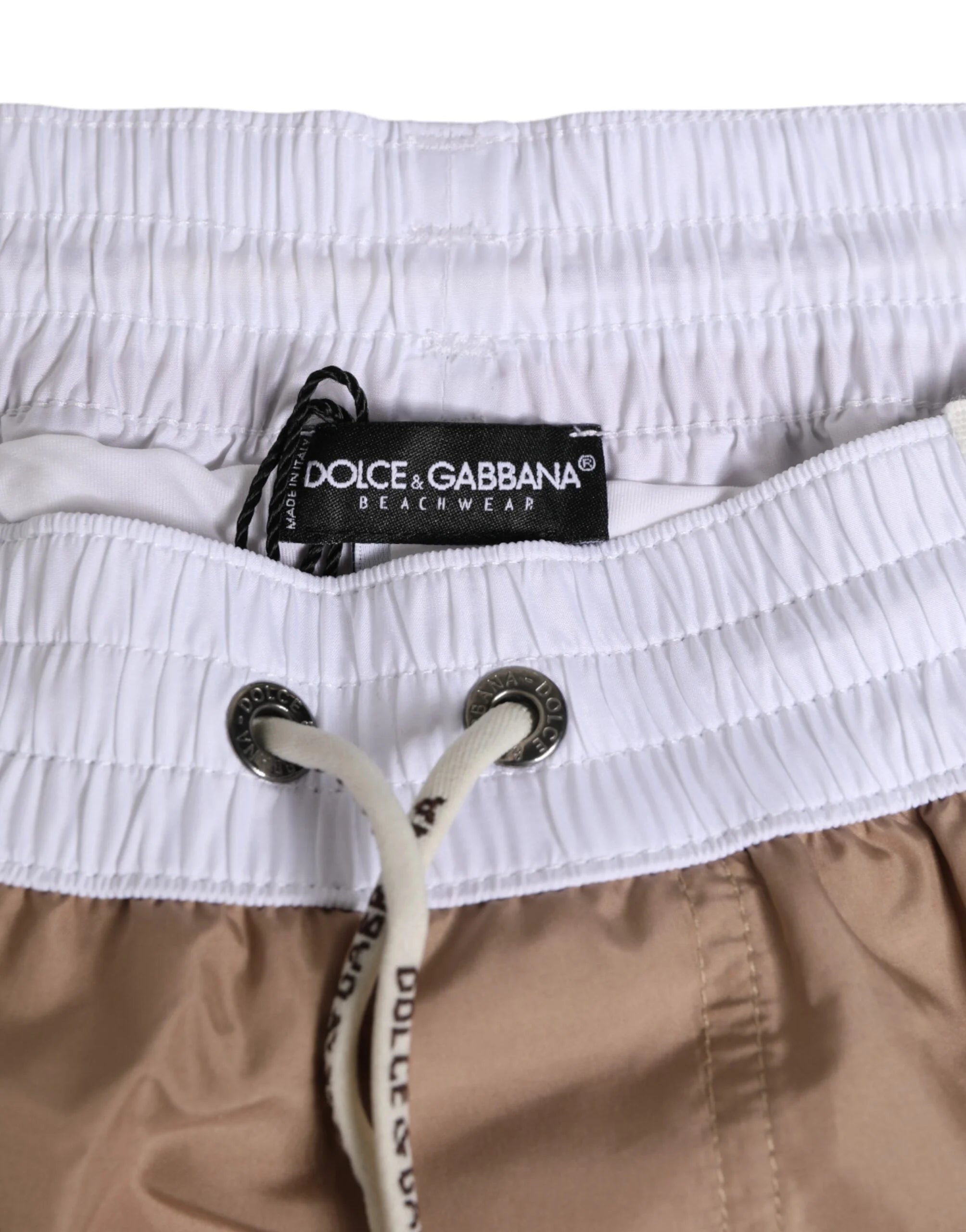 Dolce & Gabbana Brown White Polyester Re-Edition Shorts Swimwear - IT5 | M - Swim Boxers