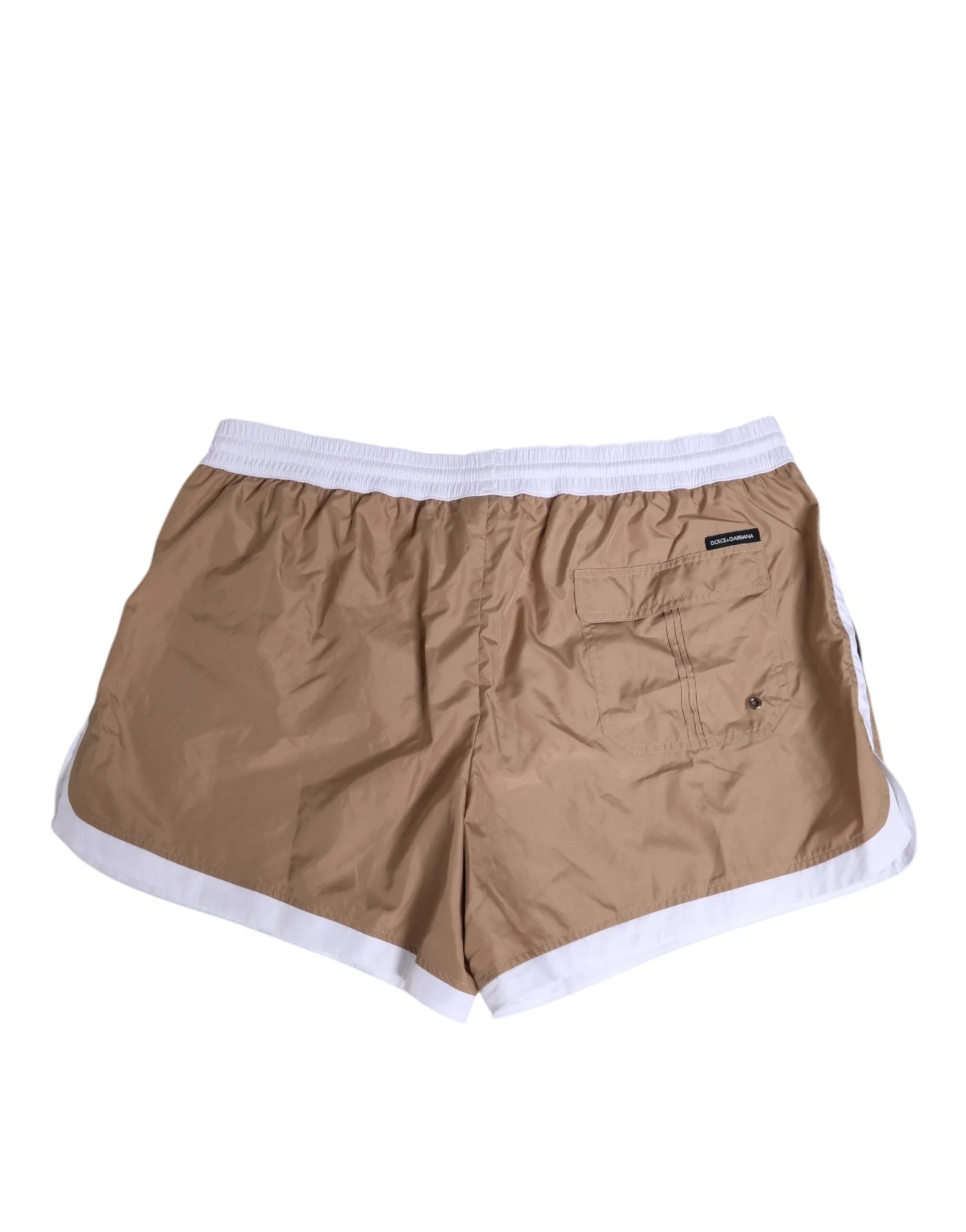 Dolce & Gabbana Brown White Polyester Re-Edition Shorts Swimwear - IT5 | M - Swim Boxers
