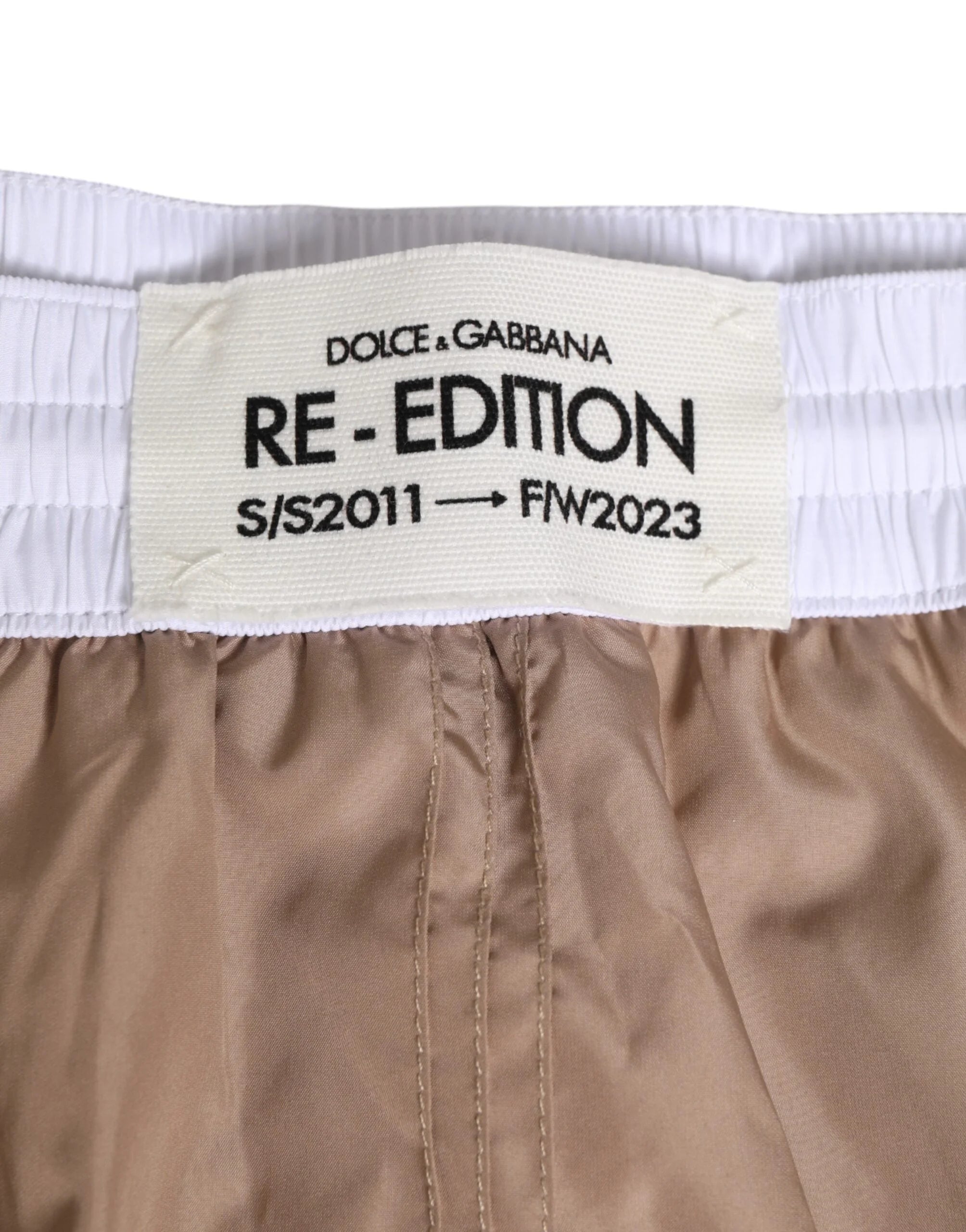 Dolce & Gabbana Brown White Polyester Re-Edition Shorts Swimwear - IT5 | M - Swim Boxers